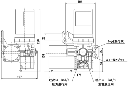 小型〜中型機械用　主配管脱圧作動/圧力進行作動並用システム/ツイン型電動ポンプ EGM-T型　外形寸法図