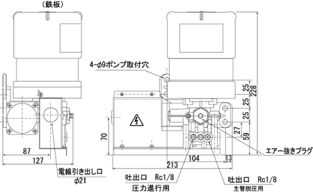 小型〜中型機械用　主配管脱圧作動/圧力進行作動並用システム/ツイン型電動ポンプ EGME-T型 外形寸法図